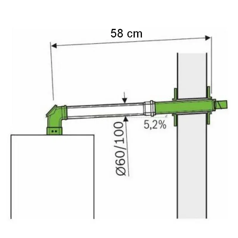 Sada odkouření 60/100 mm přes zeď s revizním kolenem a připojovacím adaptérem