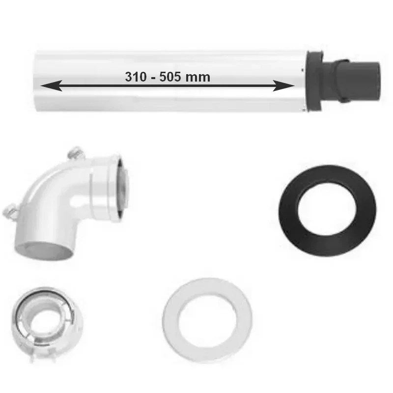 Sada odkouření 60/100 mm přes zeď s revizním kolenem a připojovacím adaptérem